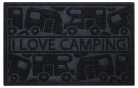 Dørmåtte KERA KAMP 40x60cm, sort, PP / gummi, motiv: campingvogn / campingvogn