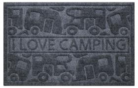 Dørmåtte KERA KAMP 40x60cm, grå, PP / gummi, motiv: campingvogn / campingvogn