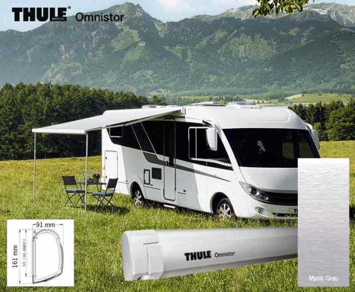 Markise Omnistor 5200 motoriseret 12V, anodiseret, 3,55m Mystic Grey stof