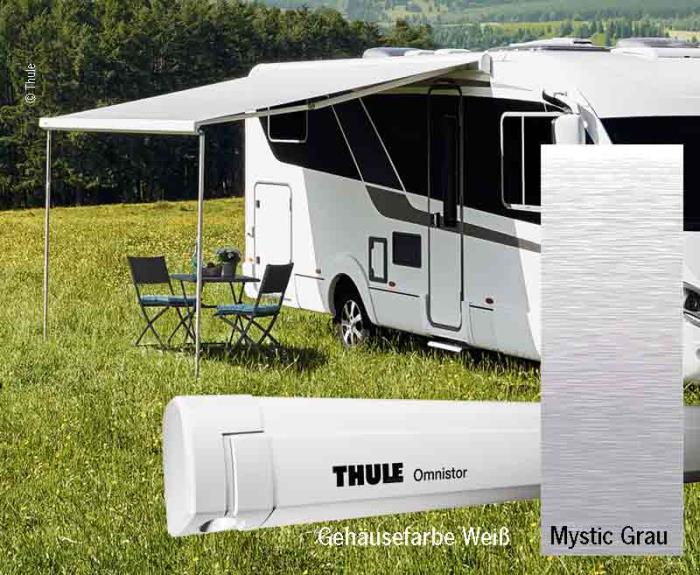 Thule Omnistor vægmarkise med motor, 4m, boliger hvid, klud Mystic Grey