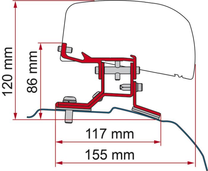 Adapter til fortelt F40van Ford Transit Custom kort akselafstand