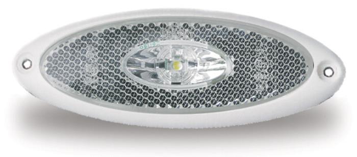 LED-markeringslys, 12V, 1W, klart, 200 mm kabel, IP67 hvid ramme