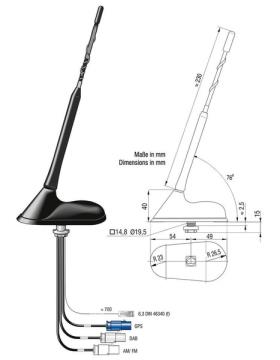 12V tagantenne til varevogne med metaltag