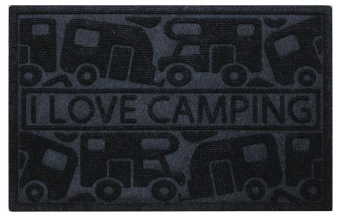 Dørmåtte KERA KAMP 40x60cm, sort, PP / gummi, motiv: campingvogn / campingvogn