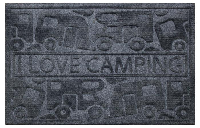 Dørmåtte KERA KAMP 40x60cm, grå, PP / gummi, motiv: campingvogn / campingvogn