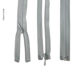 zipper 50cm, divisible unhookable in light grey, plastic