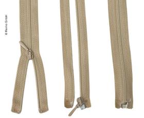 Zipper 50cm, divisible - unhookable in beige, plastic