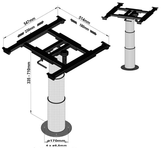 Enkelt søjle løftestativ, forskydning X = 180mm, Y = 230mm