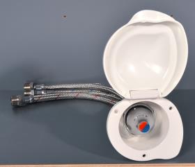 Outside shower set with mixer for cold and hot water