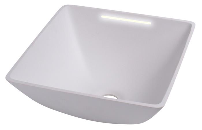 Design håndvask kvadrat hvid, størrelse: 290x290mm H135mm med LED belysning
