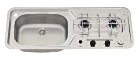 Sink / komfur 800x320 2-flamme rustfrit stål piezo bassin venstre 30mbar