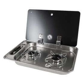 Cooker 2-flame 30mbar stainless steel with glass cover
