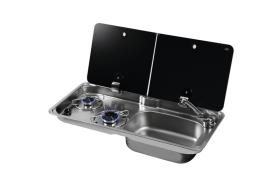 Sink/cooker combination, with 2-part cover