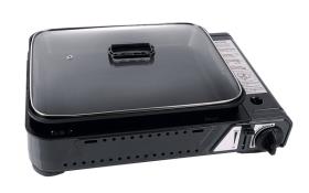 Gas cartridge cooker BURNY PAN including deep pan & lid, ignition protection