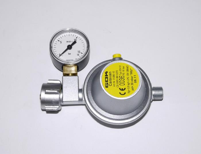 Gasregulator 8 mm med trykmåler, gasflaske