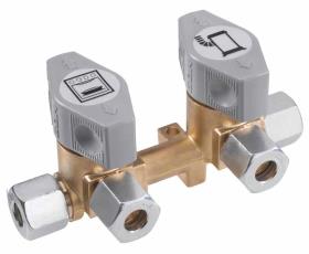 2-fold quick-acting shut-off valve for 10mm inlet & 8mm outlets