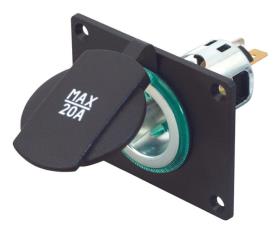 Power socket with mounting plate up to 20 Amp.