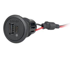 Strøm USB-C / A dobbeltstik 12-24 V DC, output 5 V DC, 3,6 A.