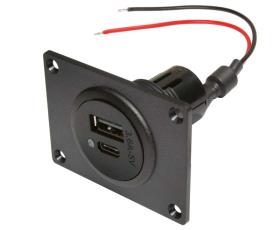 Power USB-C/A Double Socket with Mounting Plate, 12-24V DC