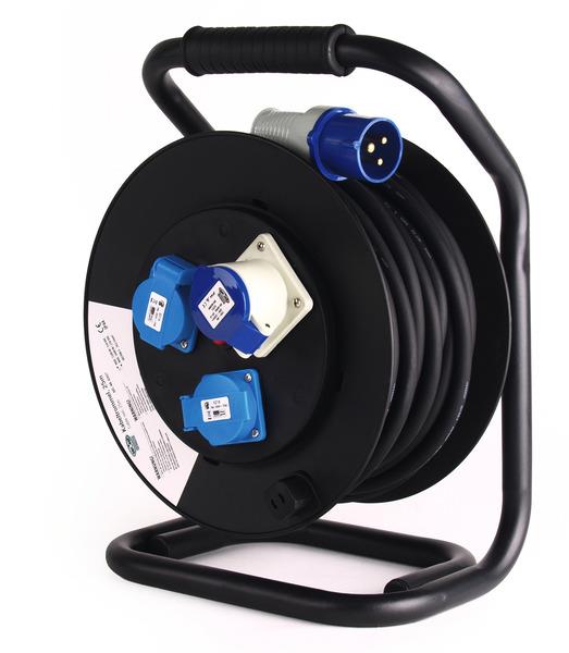 CARBEST kabeltromle 25m kabel med CEE hanstik på kabel og 2xSchuko hunstik + 1xC