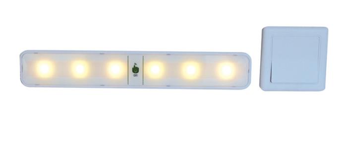LED lys, trådløs switch, 4AA / 3AAA batterier, 6LEDs, 55 lumen, 300x51x20mm