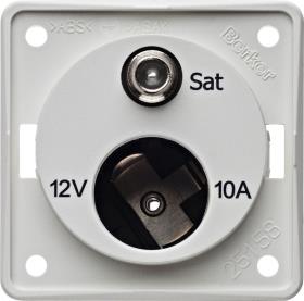 SAT stikkontakt med 12V stikkontakt, polar hvid