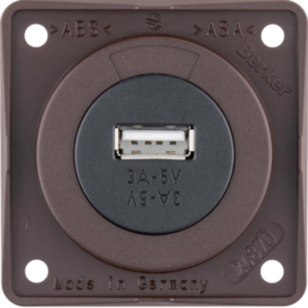 USB-stik, brun matt, 12V, 3A udgangsstrøm