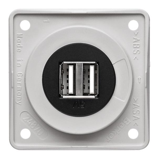 Berker USB opladningsstik 12V dobbelt polar hvidglans, indsæt sort
