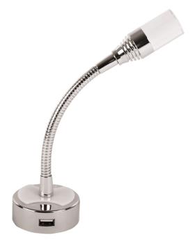 LED-læselampe 12V / 1W Flexarm med USB + vippekontakt