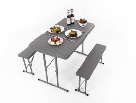 Camping Picnic Table, EASY, Camp4, Grey, with 2 Benches