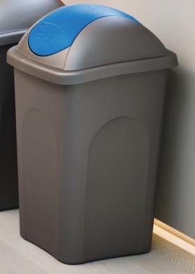 Waste bin with swing lid 30l 29x39xH50cm, grey with blue lid