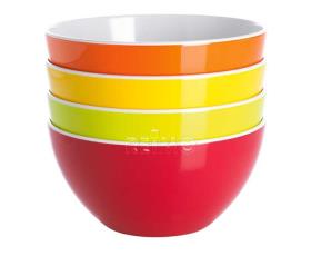Gimex Melamin cereals bowls set f. 4 pers., red, orange, yellow, lime green