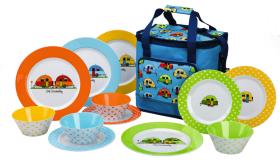 Melamine tableware set LOVE CARAVANNING, 12tl, incl. cooling bag 16l