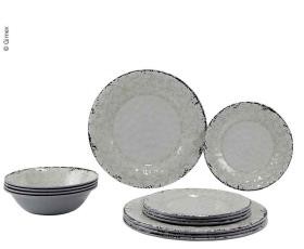 Melamine tableware set STONE SAND 12-pcs.for 4 people, plate+bowl