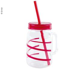 Drinking cup with straw TWIST red, 550ml