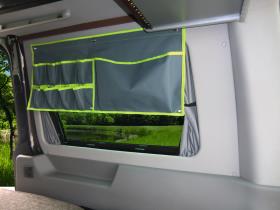 Car Organizer: 1 large + 8 small pockets. Grey/green. push-button fastening