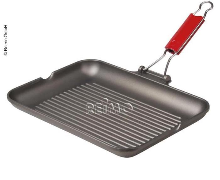 Camping grill pan 35x25cm, ceramic nonstick coating, foldable handle