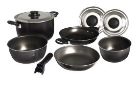 9-piece camping pot set, aluminium, silver/black