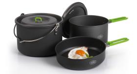 Aluminium Camping Pots (Set of 5), Black/Lime