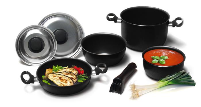 Camping Pot Set, Alu 7 stykker, sort