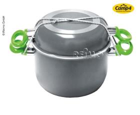 Aluminium pot set 7 pieces, silver with green handles