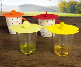 Silikone låg til glas eller kop, fisk design, 4 stk., Inklusiv tepose holder