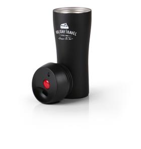Thermo coffee cup HOLIDAY TRAVEL 400ml, black, stainless steel
