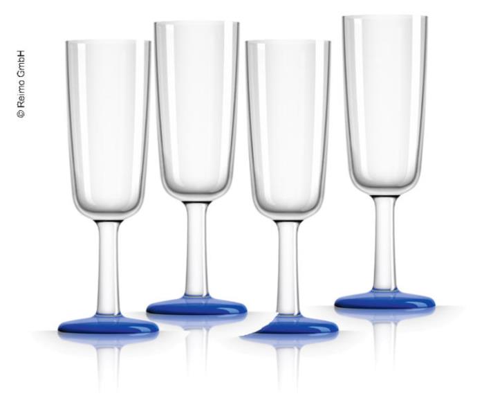 Plast champagne briller blå 180ml, 4 stykker (polycarbonat)