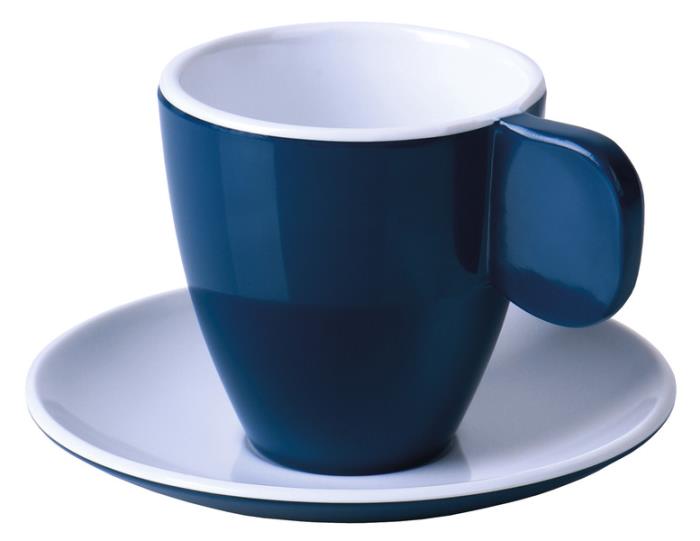 Melamin espressokopper, sæt 2, mørkblå / hvid, 2 kopper + 2 kopper