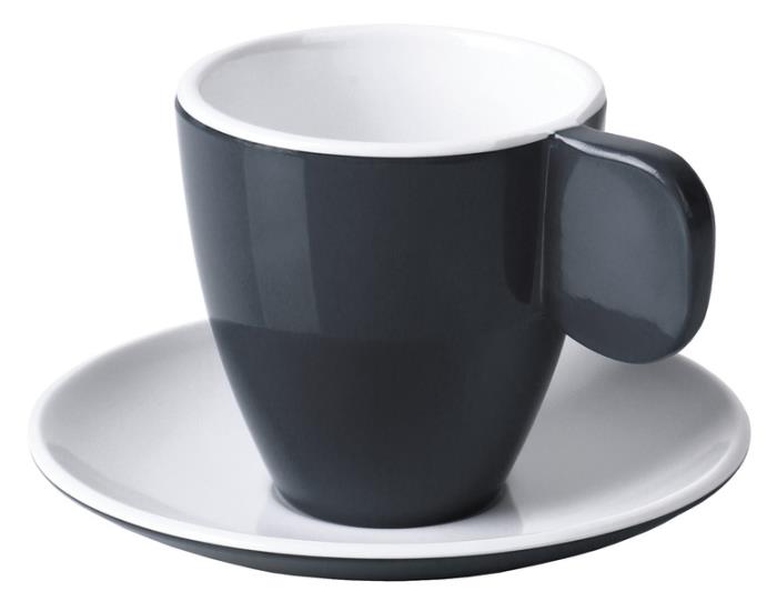 Melamin espressokopper, sæt 2, antracit / hvid, 2 kopper + 2 tallerkener
