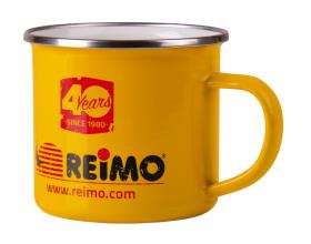 Emaille-Becher REIMO 40 JAHRE H8cm Ø8,5cm 350ml, gelb