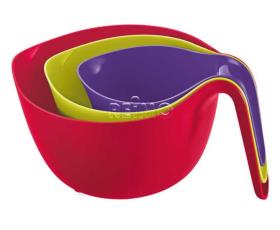 Set of 3 bowls, lilac/green/red