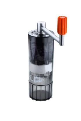 Coffee grinder with ceramic grinder, folding handle, manually operated