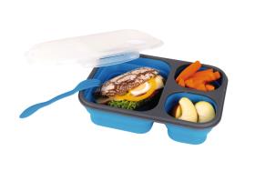 Large lunchbox with 3 compartments, 1 sauce compartment and cutlery